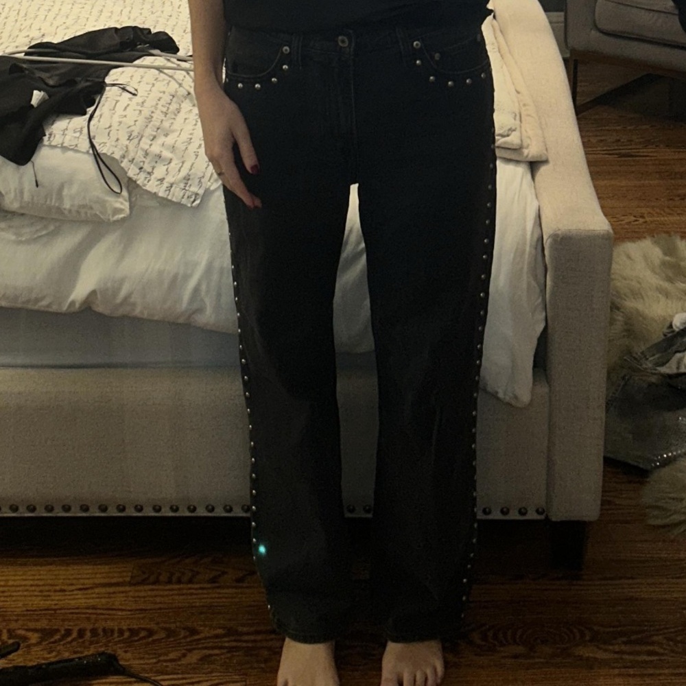 Black Studded high rise relax 90s jeans